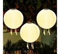 Lot de 3 lampions solaires d'extérieur résistants aux intempéries - Lanterne solaire LED - Étanche en nylon - 20 cm - Lampions solaires pour extérieur, jardin, décoration de fête d'Halloween (style D)