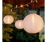Lights4fun Lot de 3 Lampions Chinois Solaires Blancs à LED Blanc Chaud