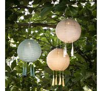 Lights4fun Lot de 3 Lampions Solaires Lucena à LED et à Pampilles aux Teintes Printanières pour l'Extérieur