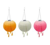 Lot de 3 lampion solaire lanterne chinoise 3 couleurs rose crème et orange LED blanc chaud SHANGRI LA ∅20cm