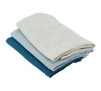 Lot de 3 langes Bambou - 1 Imprimé + 2 Uni - Bleu indigo - 60x60 cm Bleu G