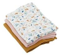 Lot de 3 langes Bambou - DOMIVA - 1 Imprimé + 2 Uni - Rose caramel - 60x60 cm