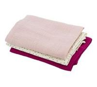 Lot de 3 langes Bambou - 1 Imprimé + 2 Uni - Rose grenadine - 60x60 cm G