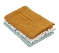 Lot de 3 langes Bambou - 1 Imprimé + 2 Uni - Vert caramel - 60x60 cm Vert G
