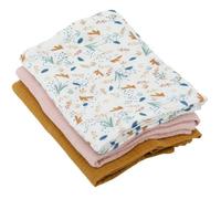 Lot de 3 langes Bambou - DOMIVA - 1 Imprimé + 2 Uni - Rose caramel - 60x60 cm