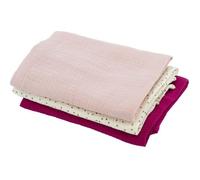 Lot de 3 langes Bambou - DOMIVA - 1 Imprimé + 2 Uni - Rose grenadine - 60x60 cm