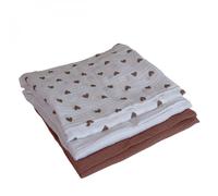 Lot de 3 langes bébé, serviettes absorbantes et respirantes - 100% mousseline de coton - 65 x 65 cm - Coeur - Monsieur Bébé