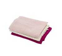 DOMIVA - LOT 3 LANGES EN GAZE DE COTON : 1 IMPRIME + 2UNI ROSE GRENADINE 60x60 cm 1 IMPRIME + 2UNI ROSE GRENADINE