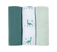 BÉABA, Lot de 3 Langes Bébé, Mousseline de Coton Biologique, Multi-usages : Bavoir, nomade, Doudou, Ultra doux, Respirant,70x70, Ecologique et Sain, Motif Jurassique