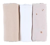 Noukie's - Lot de 3 Langes Bali, Moka & Snow - Mousseline Bio - Ecru/Taupe - Motifs Colombes