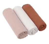Lot de 3 langes en mousseline Cozy Home Rose, blanc et rouille (85 x 85 cm)