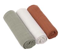 Lot de 3 langes en mousseline Cozy Home Rouille, vert et blanc (85 x 85 cm)