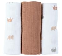 Lot de 3 langes en mousseline Eléphants (70x70 cm)