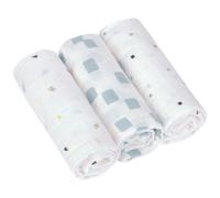 Lot de 3 langes en mousseline GOTS Happy Fruits bleu (85x85 cm)
