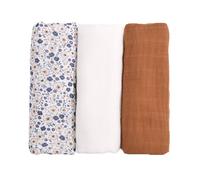 Lot De 3 Langes Gaze De Coton Bio Bleu TU