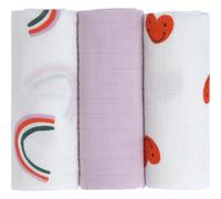 Lot de 3 langes Happy Rascals Coeur lavande (60 x 60 cm)