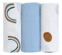 Lot de 3 langes Happy Rascals Smile bleu ciel (60 x 60 cm)