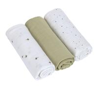 LÄSSIG Bébé Couverture de puériculture Drap de puériculture Lot de 3 en Coton 85 x 85 cm/Swaddle & Burp Blanket L Leave Olive
