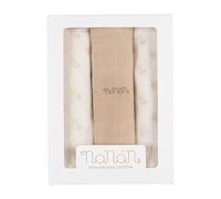 Lot de 3 langes Nanan à motif ours en mousseline beige 80x80 cm