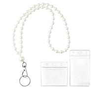 Lot de 3 lanières blanches avec perles en acrylique de 61 cm et 2 porte-badges pour enseignantes