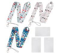 Lot de 3 lanières colorées pour infirmières avec 3 pochettes transparentes pour cartes - Long cordon pour femme - Porte-clés, carte d'identité de travail