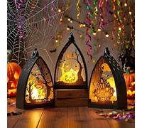 Lot de 3 lanternes citrouille décoratives d'Halloween avec bougie LED, lanterne citrouille à suspendre avec batterie, décoration d'automne pour l'intérieur et l'extérieur, lanterne lumineuse pour