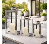 Lot de 3 lanternes de jardin Mojawo en acier inoxydable - Argenté - Taille XXL - 30, 40, 53 cm
