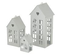 Lot de 3 lanternes en métal blanc - Hauteur des lanternes : 34/21/12 cm - Photophore décoratif maison - Bougeoirs pour l'intérieur et l'extérieur