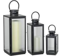 Lot de 3 lanternes en métal pour sol ou table Noir 11 x 10 x 22 + 13 x 12 x 32 + 17 x 16 x 40 cm