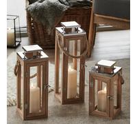 Lot de 3 Lanternes Salcombe en Bois avec Bougies TruGlow®