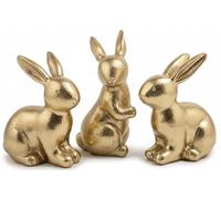 Lot de 3 lapins décoratifs dorés - Figurines de décoration de Pâques en polyrésine - 2 x 13 cm et 1 x 10 cm - Lapin de Pâques moderne brillant - Décoration de table de Pâques