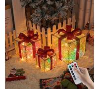 Lot de 3 LED Boîtes Cadeaux Decoration Noel, Boîtes à Cadeaux Lumineuse de Noël avec Télécommande, Minuterie, 8 Modes Flash, Cadeau Lumineux Noel pour Décoration de Noël, Mariage, Maison et Fêtes