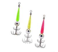 Lot de 3 leurres de pêche souples en forme de calamar, crochet parapluie à double rangée avec lumière LED, yeux haute réflectivité pour la pêche de nuit, design anti-corrosion pour la pêche en mer et