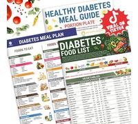 Lot de 3 listes d'aliments pour diabète, brochure imprimable sur le tableau d'information sur le diabète, vitamine faible en glucides, planificateur de repas pour diabétiques de type 1 avec taille de