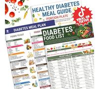 Lot de 3 listes d'aliments pour diabète, brochure imprimable sur le tableau d'information sur le diabète, vitamine faible en glucides, planificateur de repas pour diabétiques de type 1 avec taille de
