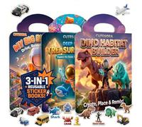 Lot de 3 Livres d’Autocollants Réutilisables, Gommettes 3D Repositionnables | Pour Enfants 3-8 Ans, Gommettes Lavables, Jouet d'Éveil Éducatif, Thèmes Dinosaure Ville Océan