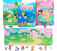 Lot de 3 livres d'autocollants réutilisables avec autocollants 3D réutilisables, sans colle, livre de contes de scènes pour enfants, livre d'autocollants réutilisables, jouet éducatif pour tout-petits