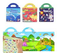 Lot de 3 livres d'autocollants réutilisables,xlwen Livre d'Autocollants Réutilisables pour Enfants,Livre d'autocollants imperméables réutilisables pour Enfants,pour enfants âgés de 2 à 6 ans