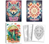 Lot de 3 livres de coloriage pour adultes pour femmes et filles - Mandala animal champignon - 69 motifs - Livre de couleur à spirale pour homme et adolescent - Soulage le stress et l'anxiété