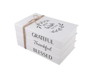 Lot de 3 livres de simulation décoratifs rustiques avec attache en corde de chanvre, design pliable en papier gris pour décoration d'intérieur de ferme sur table basse, étagère ou cheminée (souhaité)