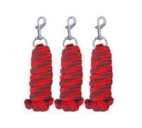 Lot de 3 longes pour cheval - Avec crochet de panique - Longueur : environ 2 m - Robuste, élégant et agréable à tenir en main - Rouge