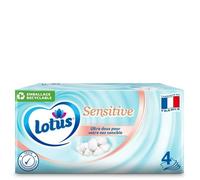 LOT DE 3 - LOTUS Sensitive - Mouchoirs boîte 4 épaisseurs ultra doux 80 mouchoirs