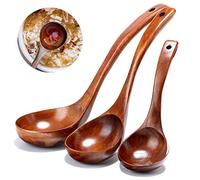 Lot de 3 Louches à Soupe en Bois Naturel - Cuillère Japonaise à Long Manche - Ustensile de Cuisine