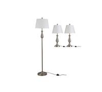 Lot de 3 luminaires design contemporain - lampadaire sur pied + 2 lampes de tables - métal inox brossé abat-jour blanc