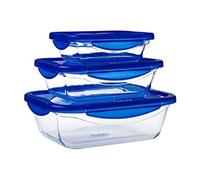 Lot de 3 lunch box rectangulaires en verre avec couvercle étanche - cook & go G