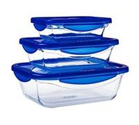 Lot de 3 lunch box rectangulaires en verre avec couvercle étanche - cook & go G