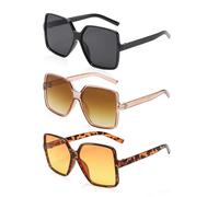 Lot de 3 Lunettes de Soleil à Grand Cadre Pour Femme - Style Carré Rétro avec Protection Solaire
