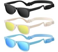 Lot de 3 lunettes de soleil polarisées avec sangle pour bébés et tout-petits de 0 à 24 mois, monture en caoutchouc TPEE flexible, protection UV 100, lunettes de soleil nouveau-né