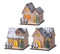 Lot de 3 Maisons de Village Noël Lumineuses avec Toit en Neige en Bois et décoration d'arbre pour Centre Table Noël, Ensembles décoration d'intérieur Vacances, Maisons, en Bois