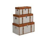 Lot de 3 malles en bois de sapin et MDF - Revêtement en simili et tissu - 3 tailles - Marron et taupe- JACINTO